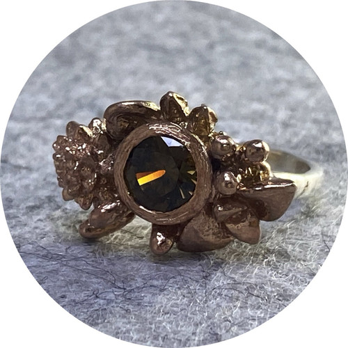 Manuela Igreja- Woodland ring. 6mm zircon. sterling silver, rose gold plated. size L. Manuela Igreja- Woodland ring. 6mm zircon. sterling silver, rose gold plated. size L.