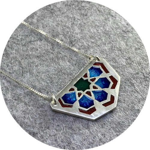 Claire Taylor - Sterling Silver and Enamel Islamic Motif Pendant Claire Taylor - Sterling Silver and Enamel Islamic Motif Pendant