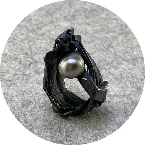 Radka Passianova - Discovery Ring oxidised 925 silver, pearl Radka Passianova - Discovery Ring oxidised 925 silver, pearl