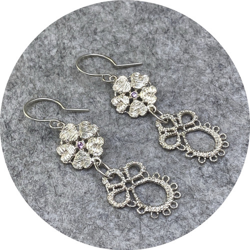 Pamela Camille - Derry Rose/Derry Lace earrings, sterling silver, pink sapphire Pamela Camille - Derry Rose/Derry Lace earrings, sterling silver, pink sapphire