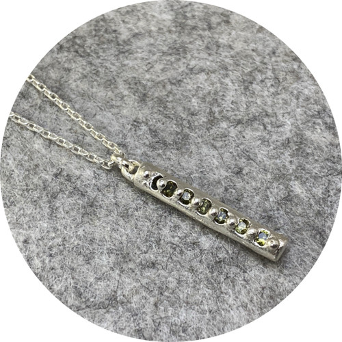 Kirra-Lea Caynes - Sandcast bar pendant, 925 silver, Australian sapphires Kirra-Lea Caynes - Sandcast bar pendant, 925 silver, Australian sapphires