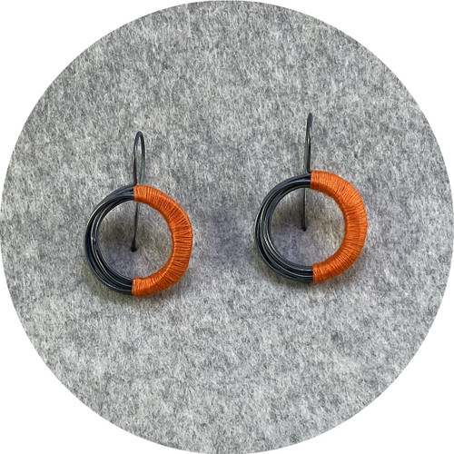 Melissa Gillespie - Oxidised Wrapped Orange Hooks (large), sterling silver