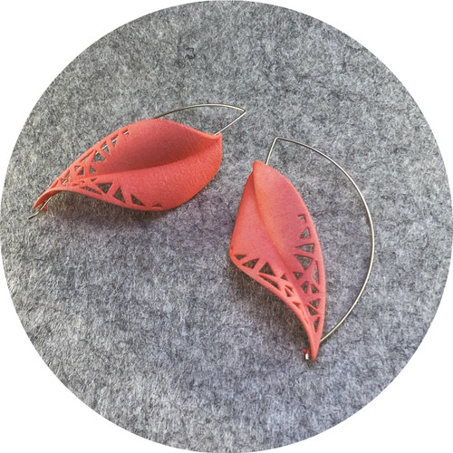 Valeria D'Annibale- 'Leaf' Earrings, Coral, Nylon, Sterling Silver