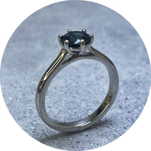 KIN- Six Claw Teal Sapphire Ring- Platinum