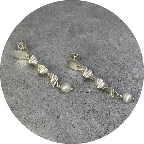 Ann Welton - Pearl Twists Earrings, Fine Silver, Sterling Silver, Fresh Water Pearl