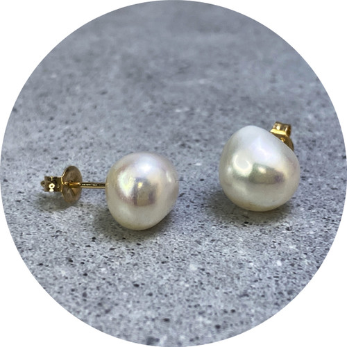 KIN - Baroque Fresh Water Pearl Earring Studs, 9ct Yellow Gold