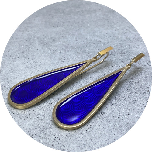 Robyn Clarke - Chroma Deco Drops in Ultramarine, Fine Silver, Vitreous Enamel, 9ct Yellow Gold Hooks, 18ct Yellow Gold Plate,