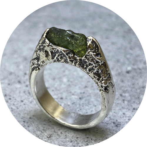 Kirra-Lea Caynes - Sand Cast Mountain Textured Ring, Sterling Silver, Rough Australian Sapphire, Size M 1/2