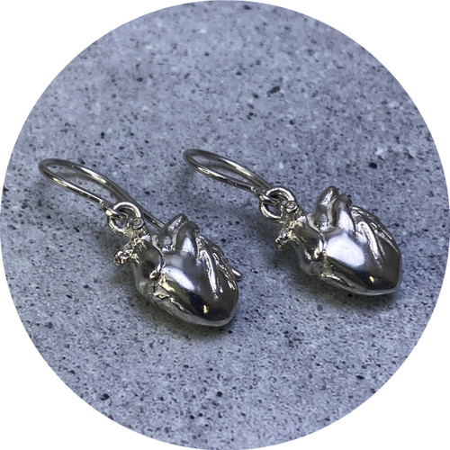 Ant Hat - Anatomical Heart Earrings, Sterling Silver