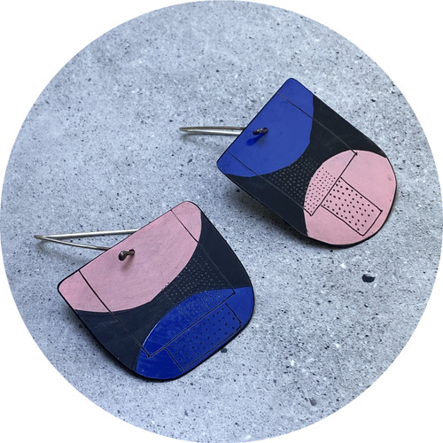 Jane Frances Reilly - 'Apron' Hook Earrings, Copper, Sterling Silver, Enamel Paint