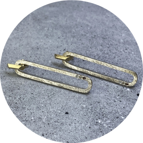 Robyn Clarke - Gotham Long Oval Convertible Studs, 18ct Yellow Gold, Sterling Silver, Diamonds