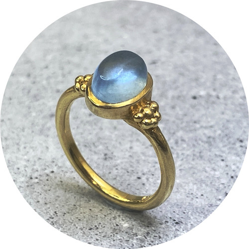 Katie Shanahan - 'Hestia' Aquamarine cabochon ring, Gold plated Sterling Silver, Size 'N 1/2'