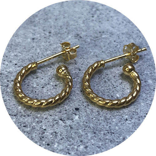 KIN- 9ct Yellow Gold Twisted Hoop Studs
