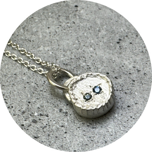 Nina Baker - Small Round Feathered Pendant, Sterling Silver, Australian Sapphire