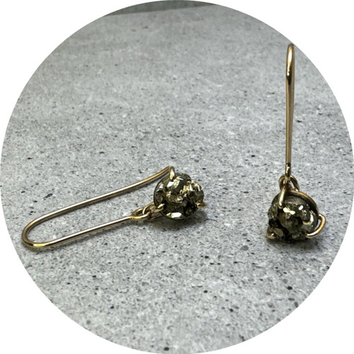 Angela Natalier - Fallen Satellite Earrings, 9 Yellow Gold, Pyrite Druzy