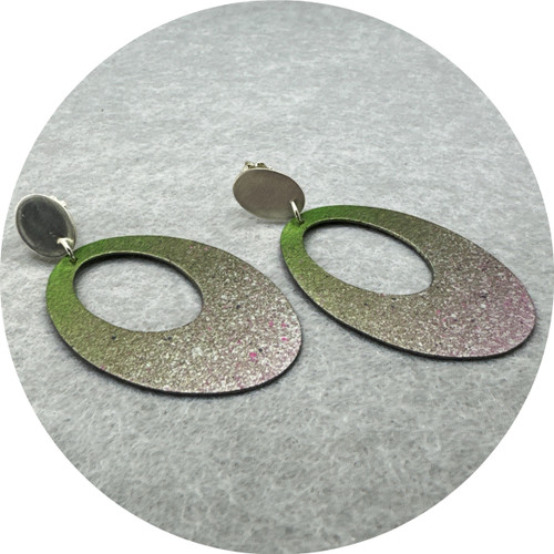 Ann Welton - 'Playing With Ovals' Green Earrings, Copper, Automotive Paint, Sterling Silver