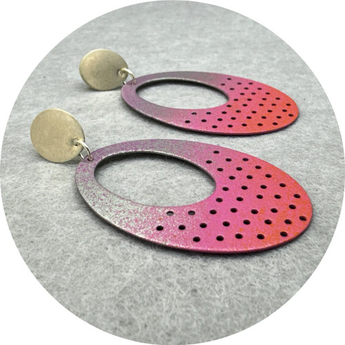 Ann Welton - 'Playing With Ovals' Pink Earrings, Copper, Automotive Paint, Sterling Silver