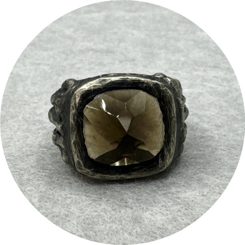 ANT HAT - Smother Ring, Oxidised Sterling Silver, Smoky Quartz. Size N 1/2