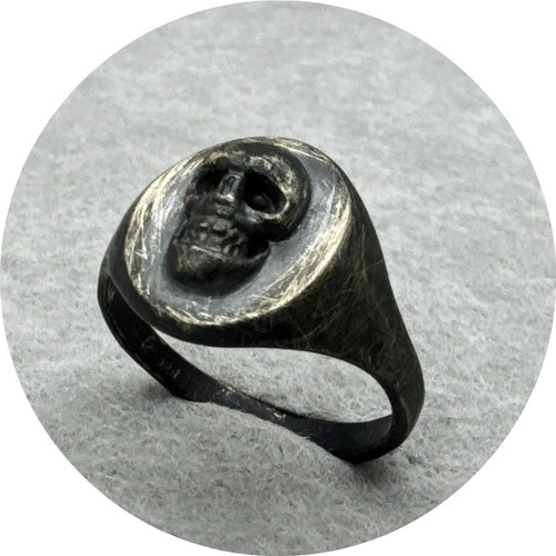ANT HAT - Skull Signet Ring, Oxidised Sterling Silver, Size V