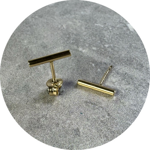 KIN - Cylinder Bar Studs, 18ct Yellow Gold, High Polish Finish