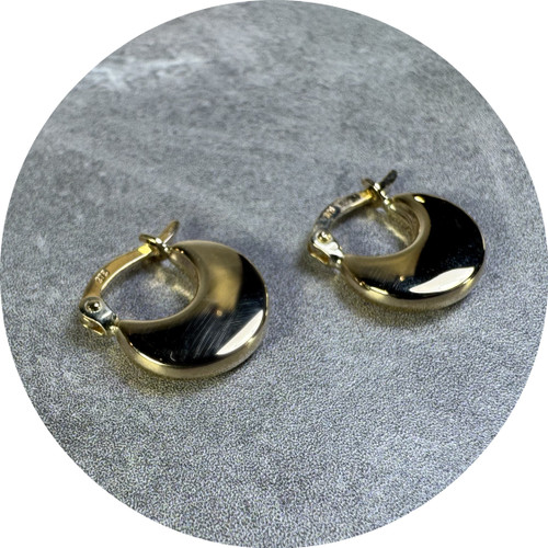 KIN - Crescent Hoops, 9ct Yellow Gold, High Polish Finish