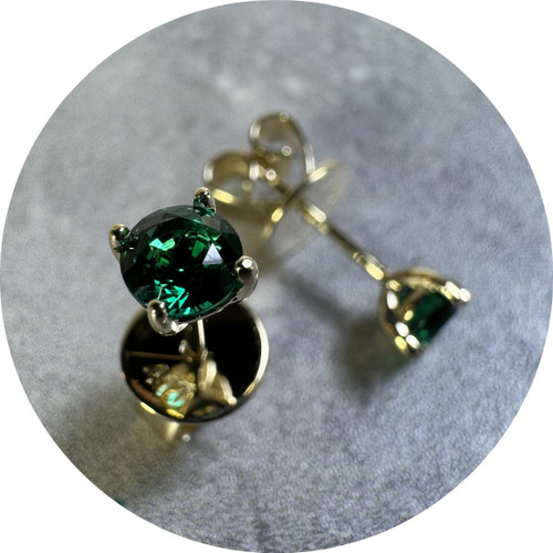 KIN - Biron Emerald Stud Earrings, 9ct Yellow Gold, 4 Claw Setting