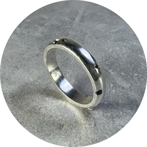 Kirra-Lea Caynes - Sterling Silver Sand Cast 4mm Band With 9 Australian Sapphires, Scatter Cast-In-Place. Size Q