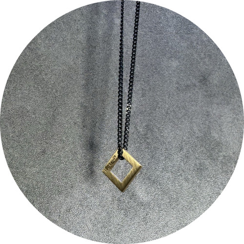 Cass Partington - "Square Tab Large 9Y" 9ct Yellow Gold Pendant. 45cmSterling Silver Oxidised Chain Cass Partington - "Square Tab Large 9Y" 9ct Yellow Gold Pendant. 45cmSterling Silver Oxidised Chain