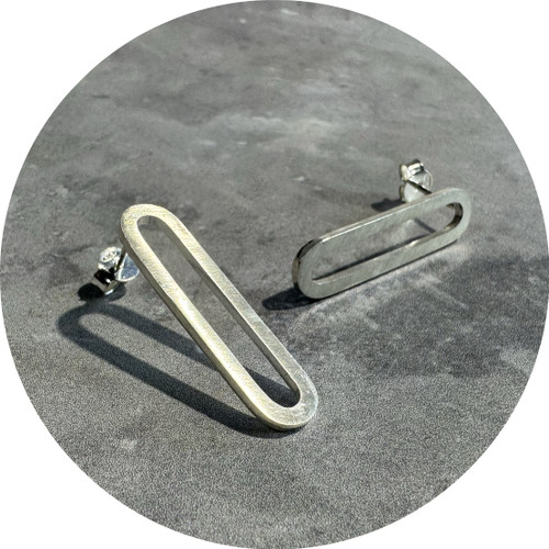 Robyn Clarke - Gothan Narrow Oval Studs. Sterling Silver