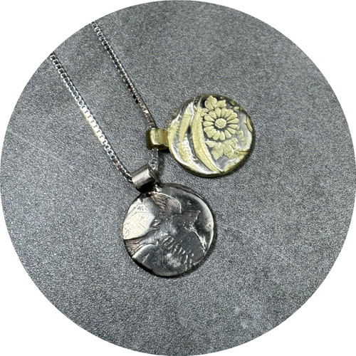 Claire Taylor - 2 Charm Necklace with Swallow and Flowers, Sterling Silver, Gold Plated Sterling Silver