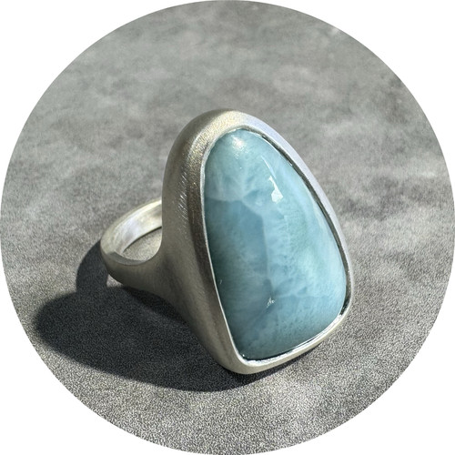 Leonie Simpson - Stone Set Larimar Ring, Sterling Silver, Larimar, Size O