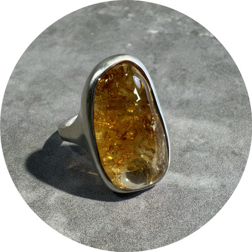 Leonie Simpson - Stone Set Citrine Ring, Sterling Silver, Citrine, Size O