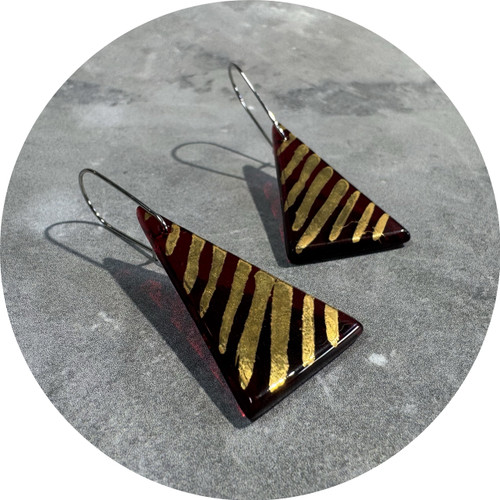 Lisa Cahill - Tree Earrings in Gold and Red, Glass, Liquid Gold, Stainless Steel