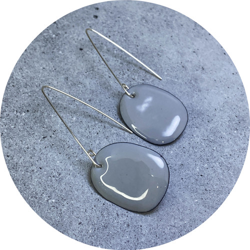 Jenna O'Brien - Medium Hook Drop Earrings (Small, Various Colours) - Copper, Vitreous Enamel, Sterling Silver