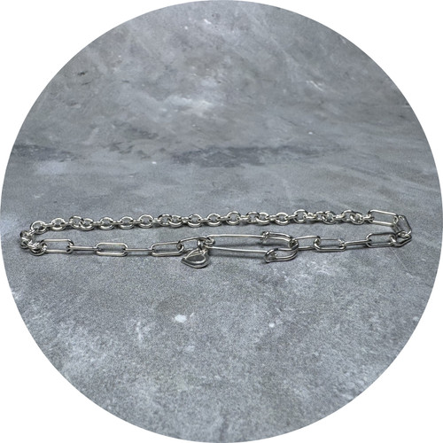 Good Gardener - Imposter Chain Bracelet With Cable, Paperclip And Kilt Pin Clasp. Sterling Silver, 21cm