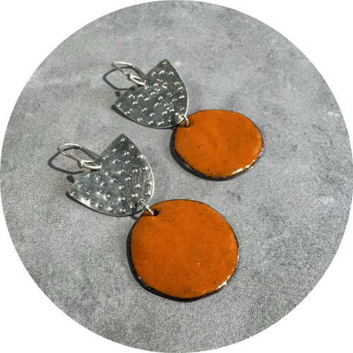 Amanda Croatto - 'Oranges' Enamel Hook Earrings, Sterling Silver, Enamel, Copper