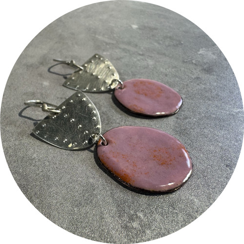 Amanda Croatto - 'Pinks' Enamel Hook Earrings, Sterling Silver, Enamel