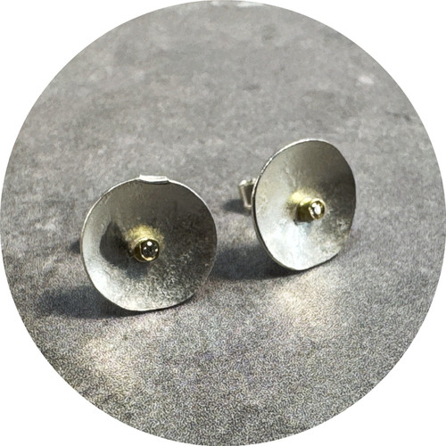 Shimara Carlow - Lunar Studs with Diamonds, Sterling Silver, 18ct Yellow Gold, Diamond