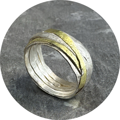 Shimara Carlow - 'Silver and Gold Wrap Ring', Sterling Silver, 18ct Yellow Gold, Size N 1/2