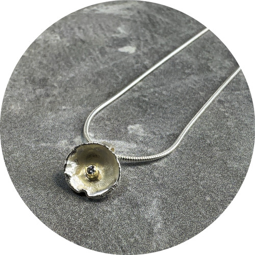 Shimara Carlow - Acorn Cup Pendant with Diamond, Sterling Silver, 18ct Yellow Gold, Diamond, 45cm Chain