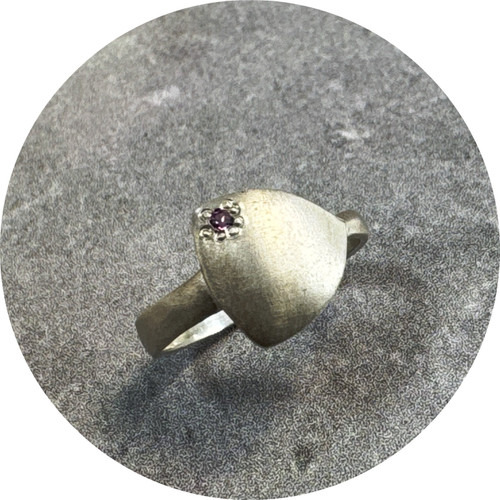 Mill Foundry - 'Iota Atomic Ring' with Pink Garnet, Sterling Silver, Size I 1/2