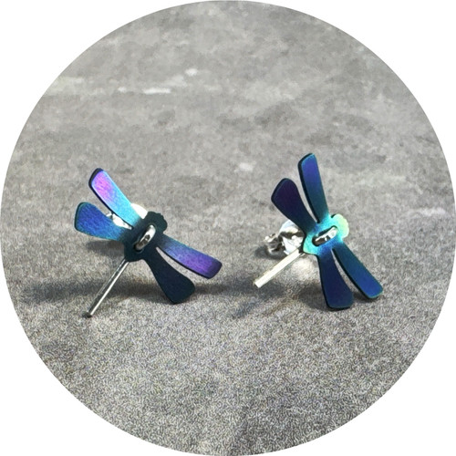 Luke Abbot - Dragonfly Stud Earrings, Titanium and Sterling Silver