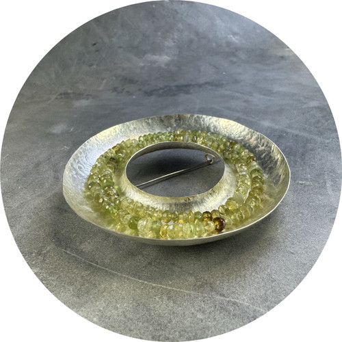Ann Welton - 'Reflecting' Brooch, Fine Silver, Sterling Silver, Garnet, Stainless Steel