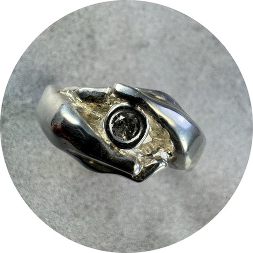 ANT HAT - 'To Protect' Ring, Sterling Silver, Salt and Pepper Diamond, Size L 1/2