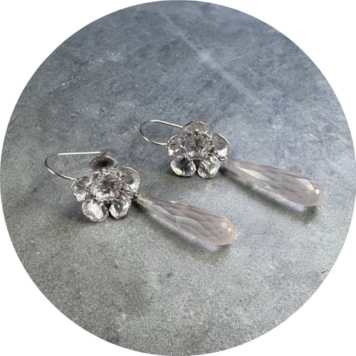 Olivia Dryden - Geraldton Wax And Quartz Earrings. Sterling Silver, Rose Quartz