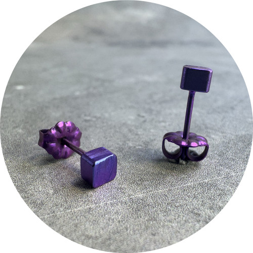 Sarah Murphy - Rough Cut Square Studs in Purple, Anodised Titanium