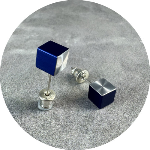 Phoebe Porter - Cubist Studs in Dark Blue, Anodised Aluminium, Sterling Silver