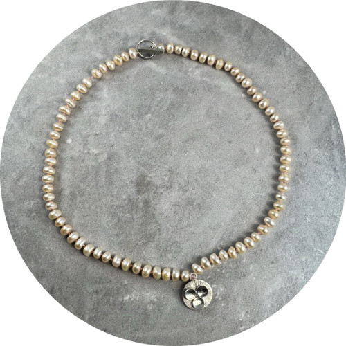 Danielle Barrie - Kitty's String of Pearls #14, Freshwater Pearls, Sterling Silver, Silk, 40cm
