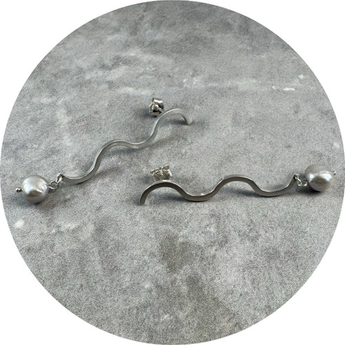 Danielle Barrie - Wave Earrings (Large), Sterling Silver, Freshwater Pearls