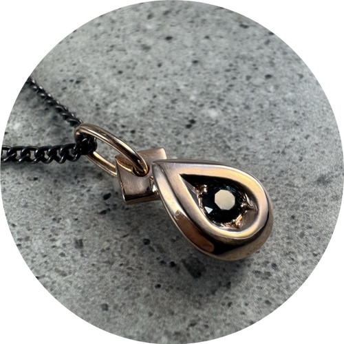 Sarah Kellett - Teardrop Shaped Pendant with Teal Sapphire, 9ct Rose Gold, Australian Sapphire, Sterling Silver Chain